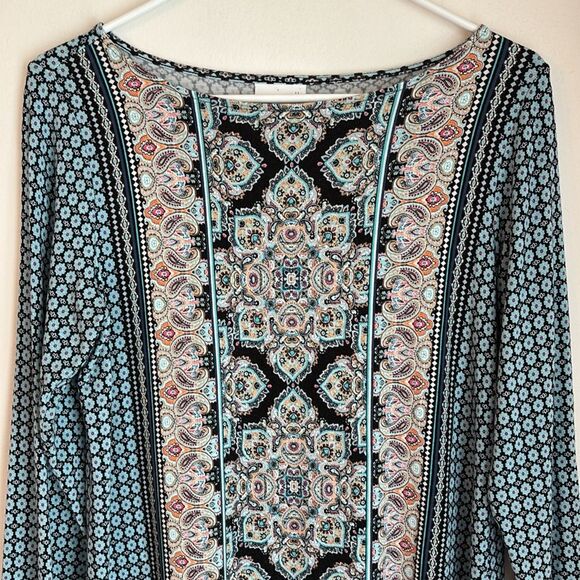 J Jill Women bohemian scoop neck LS shift dress tunic size Small petite runs big - Picture 2 of 8